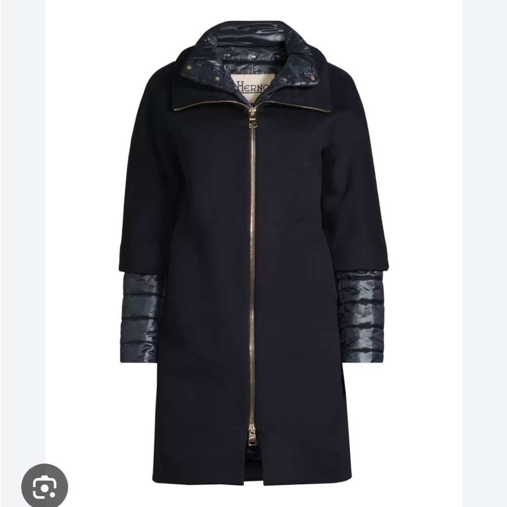 Herno Women’s Dark Blue Wool Cocoon Coat with Removable Quilted Puffer Lining